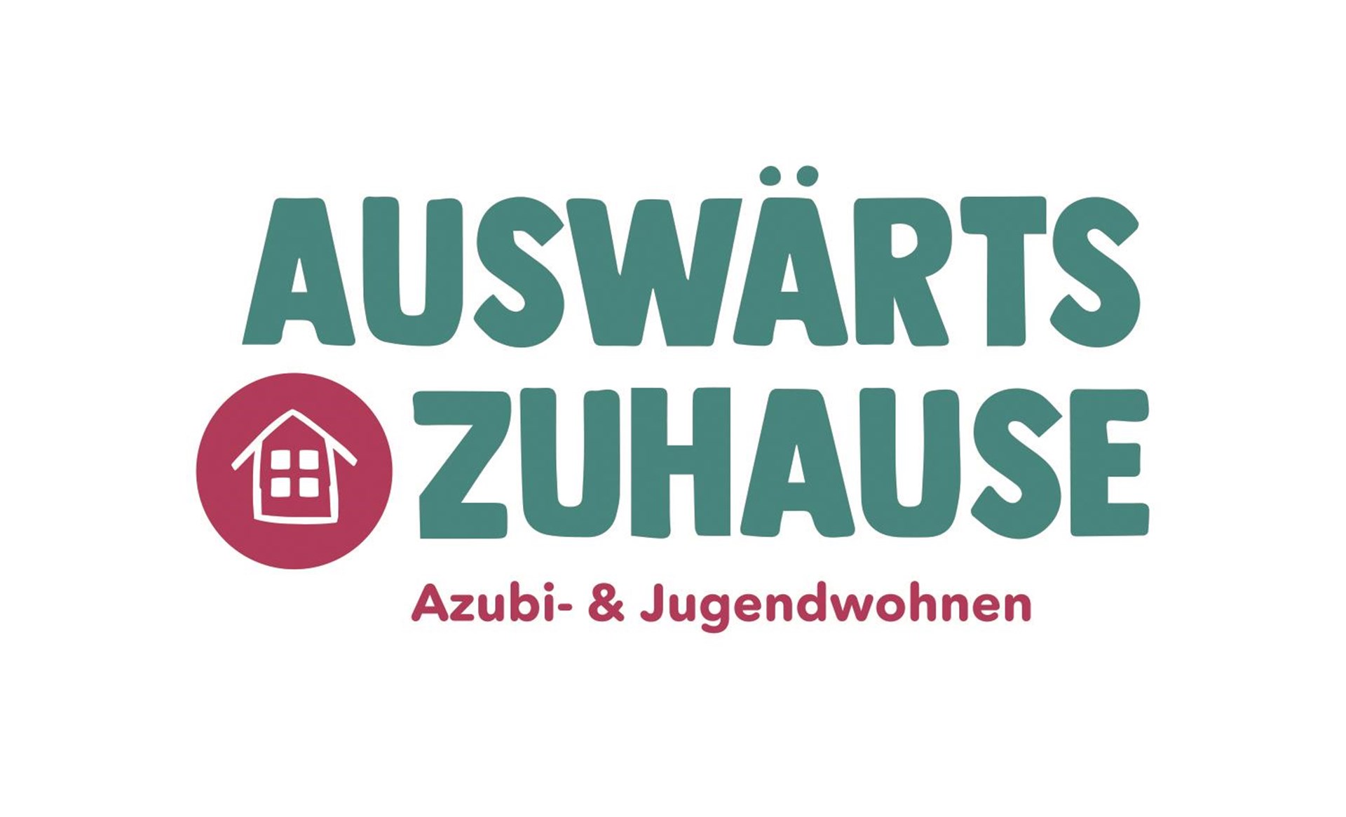 Das Logo zeigt den Schriftzug Auswärts zuhause mit dem Zusatz Azubi- und Jugendwohnen. Daneben ist ein kleines Symbol mit einem Haus abgebildet. 